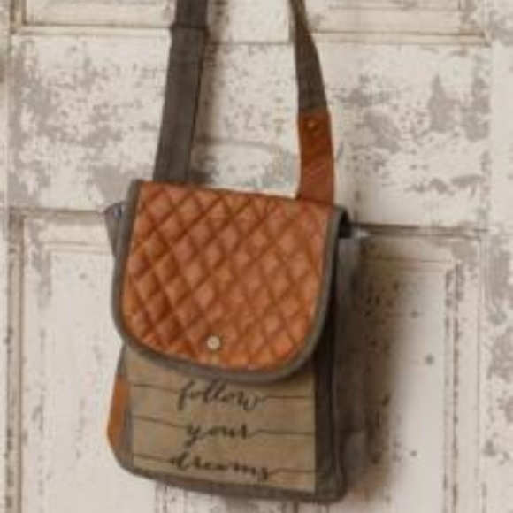 Ladies Canvas Leather Crossbody Bag Follow Your Dr - Picture 1 of 1